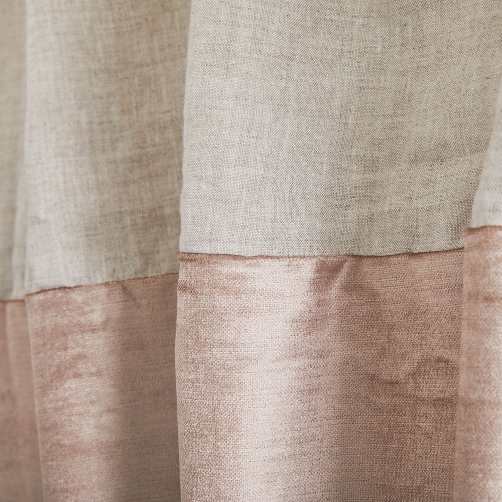 West Elm European Set Flax Linen & Luster Velvet Two Tone Window Curtain Panel - Picture 4 of 9